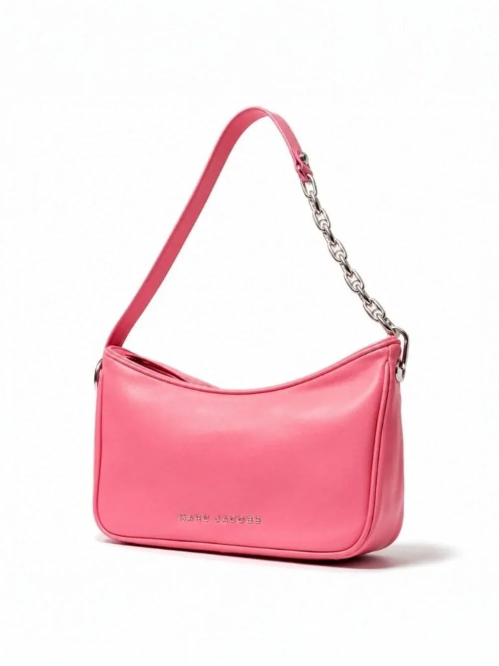 Marc Jacobs Tempo Baguette Shoulder Bag Pink Lemonade Leather Purse Silver